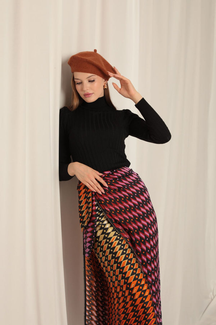 KKT Knitted Fabric Turtleneck Women's Black Blouse - Moers