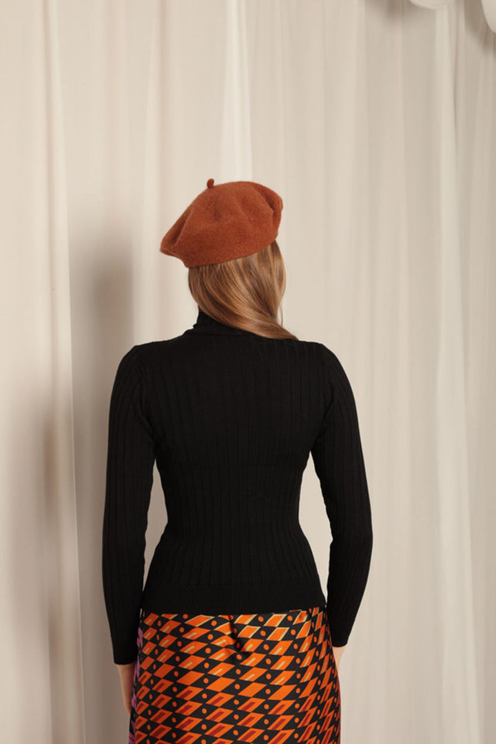 KKT Knitted Fabric Turtleneck Women's Black Blouse - Moers