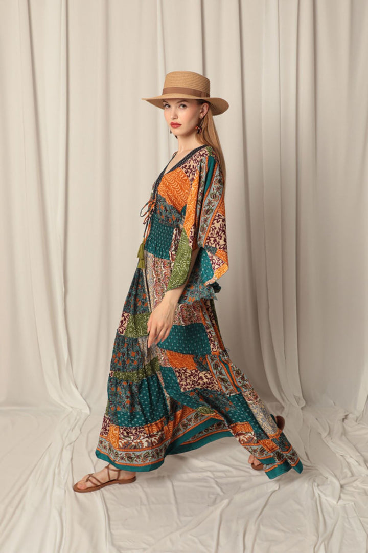 KKT Silk Fabric V Neck Long Blue Dress - Nashville