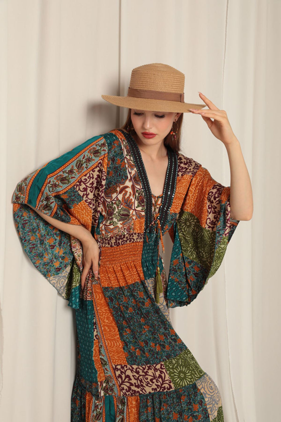 KKT Silk Fabric V Neck Long Blue Dress - Nashville