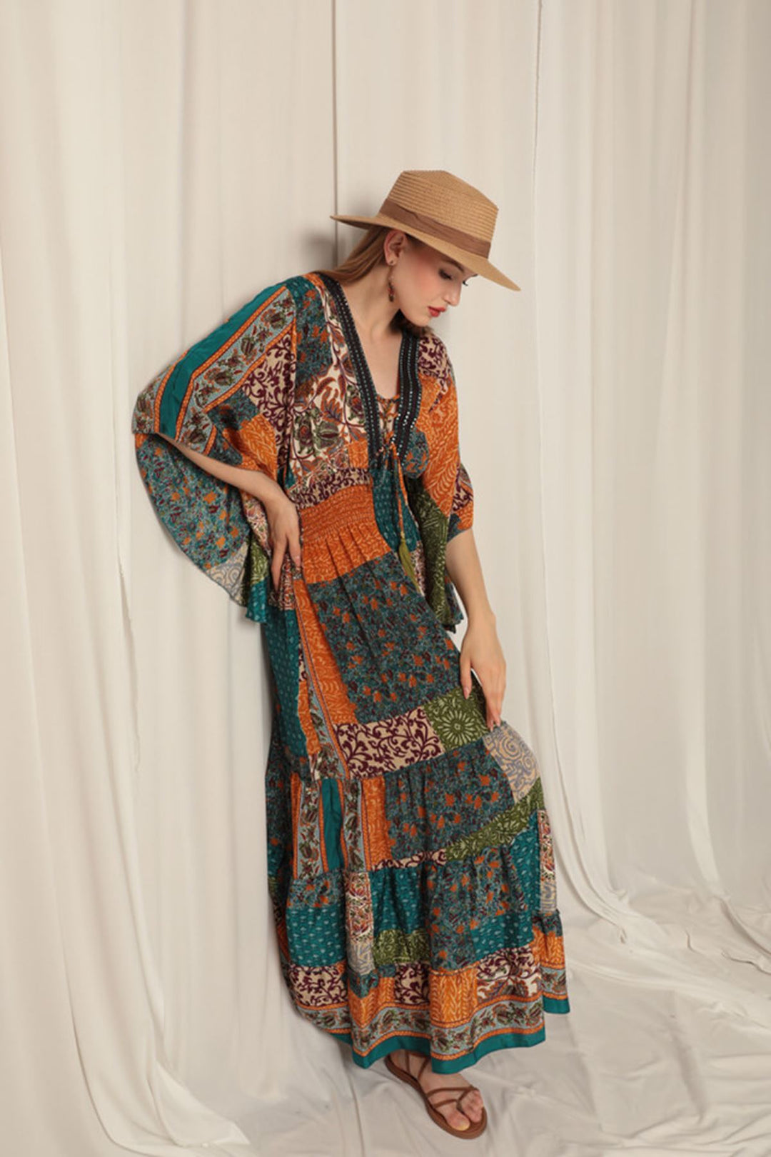 KKT Silk Fabric V Neck Long Blue Dress - Nashville