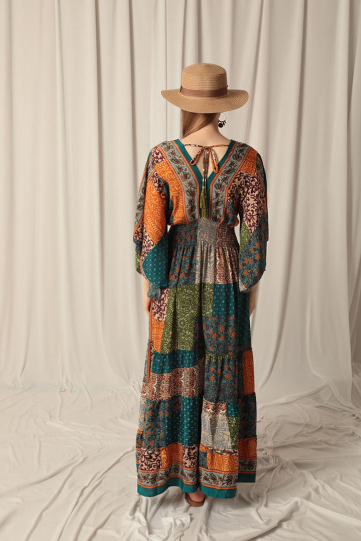 KKT Silk Fabric V Neck Long Blue Dress - Nashville