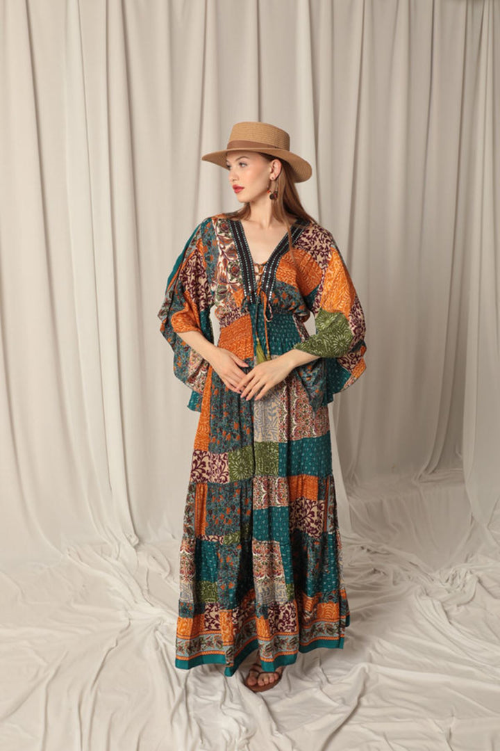 KKT Silk Fabric V Neck Long Blue Dress - Nashville