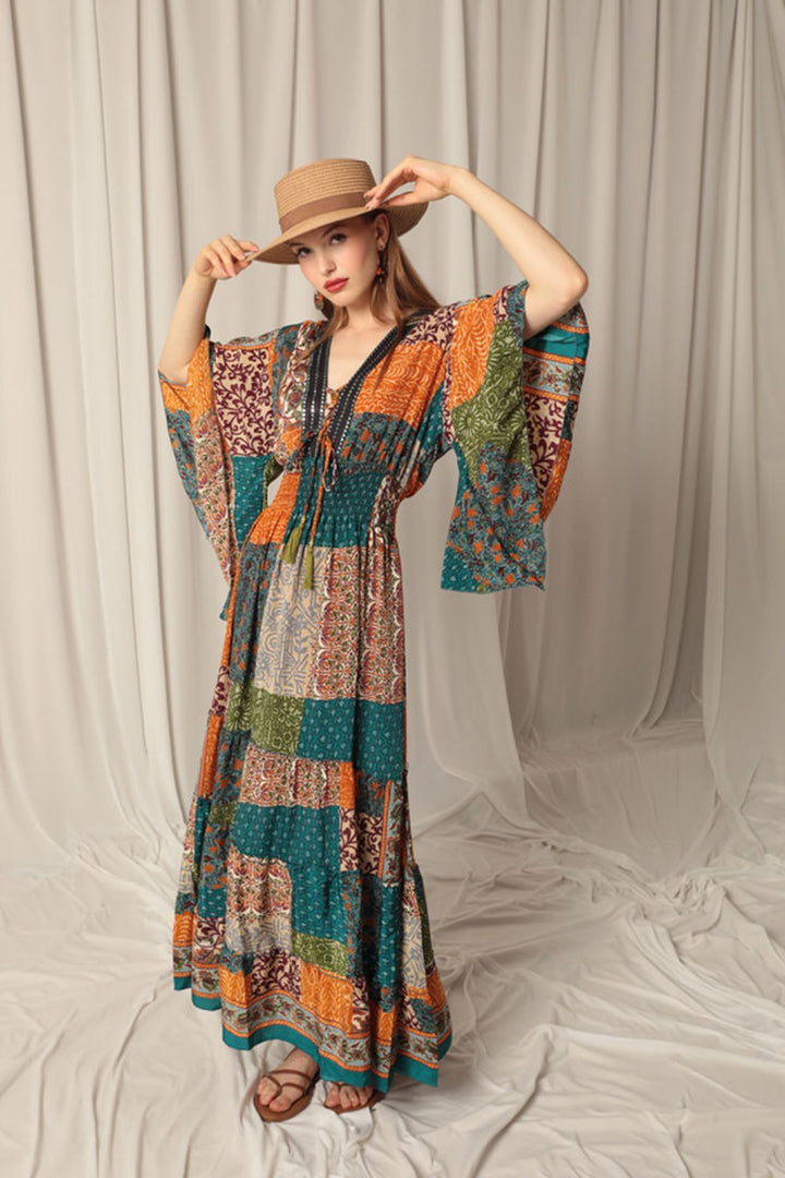 KKT Silk Fabric V Neck Long Blue Dress - Nashville