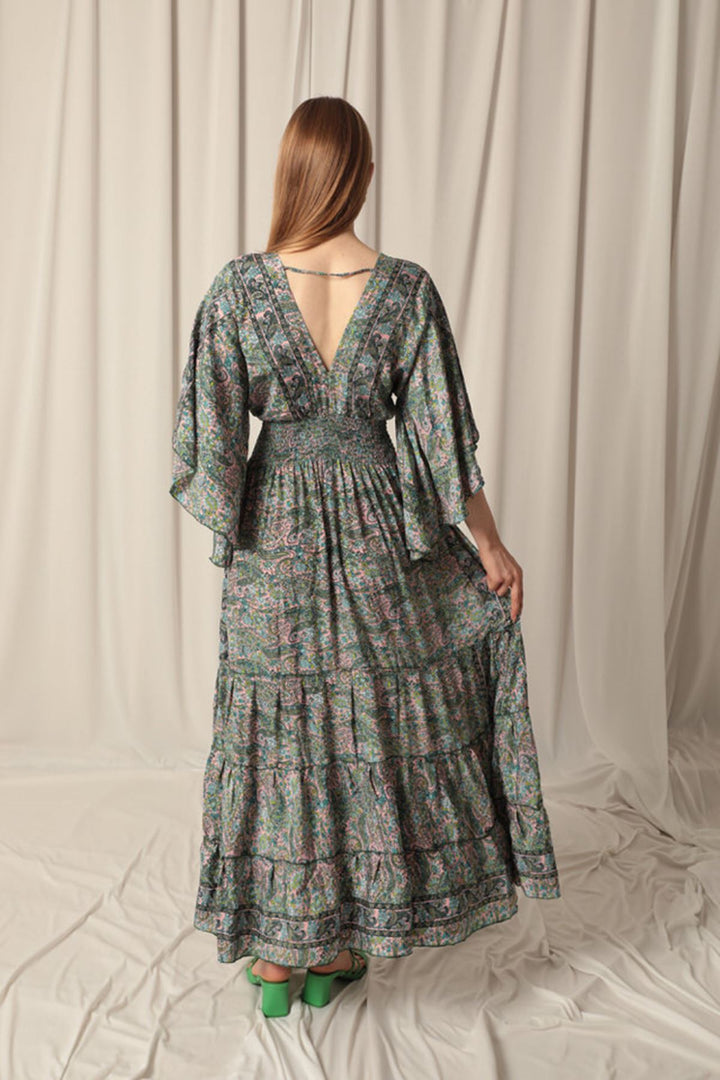 KKT Silk Fabric V Neck Gipel Long Pink Dress - Langenhagen