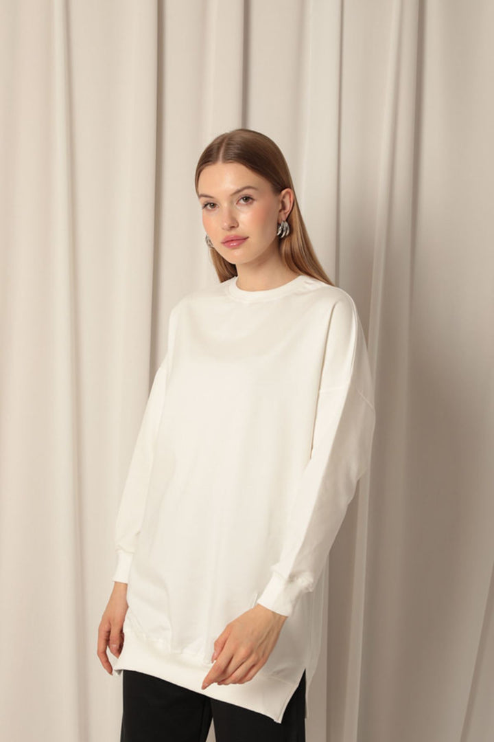 KKT Double Yarn Fabric Embroidered Women's Ecru Tunic Sweater - Tecámac