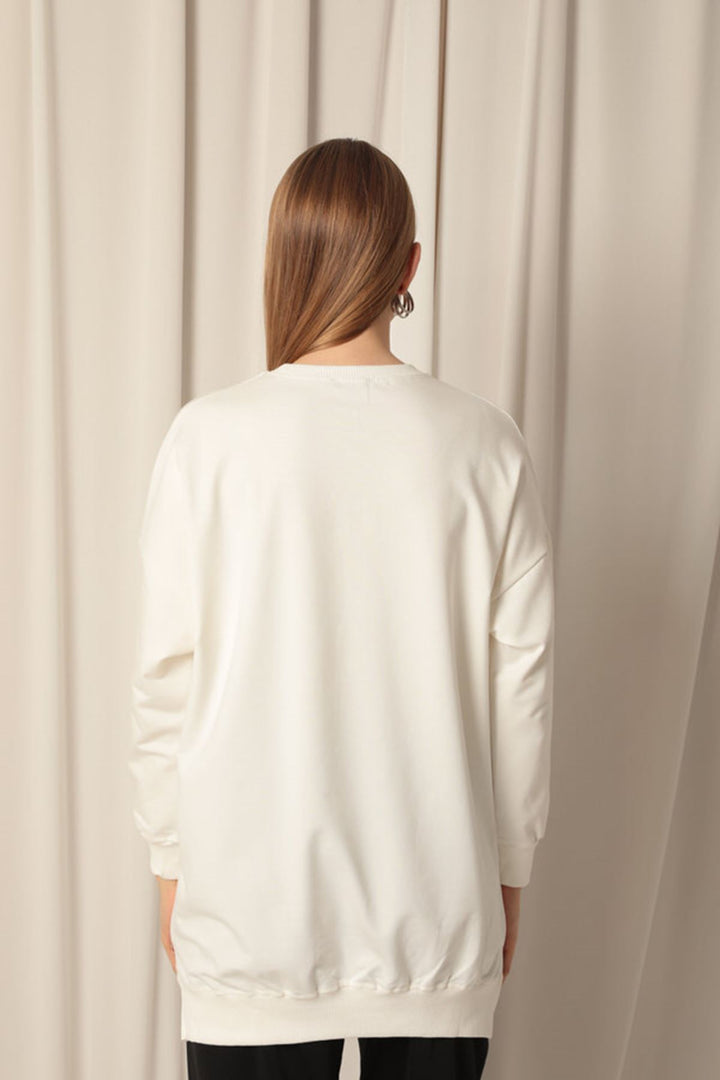 KKT Double Yarn Fabric Embroidered Women's Ecru Tunic Sweater - Tecámac