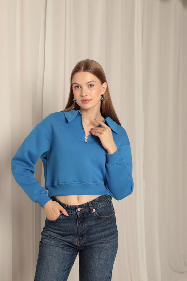 KKT Three Thread Fabric Zippered Hooded Short Women's Sweater - Mackay