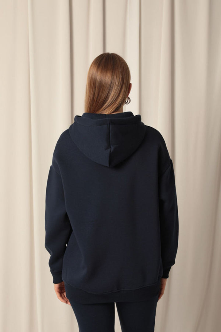 KKT Triple Yarn Kangaroo Pocket Zippered Hooded Women's Navy Blue Sweat - Gelsenkirchen