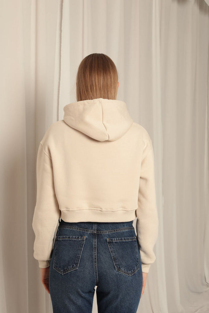 KKT Three Thread Fabric Hooded Short Women's Beige Sweat - Miercurea-Ciuc