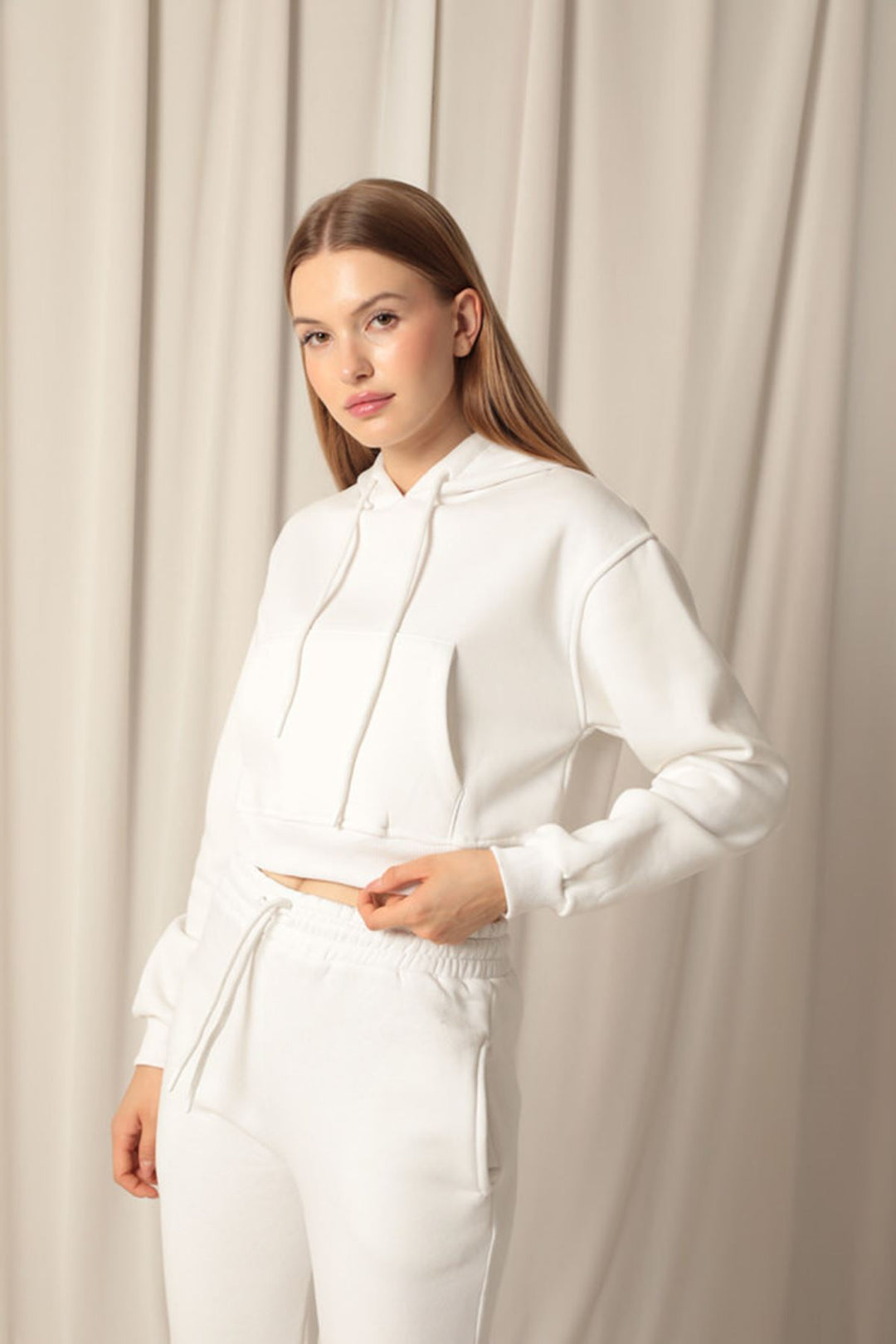 KKT Three Thread Fabric Hooded Short Women's Ecru Sweat - Dovzhansk