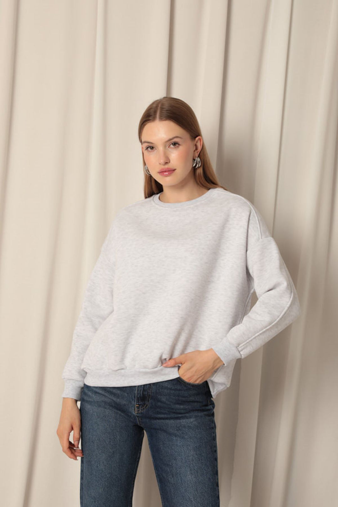 KKT Three Thread Fabric Zero Collar Women's Gray Sweat - Abertawe