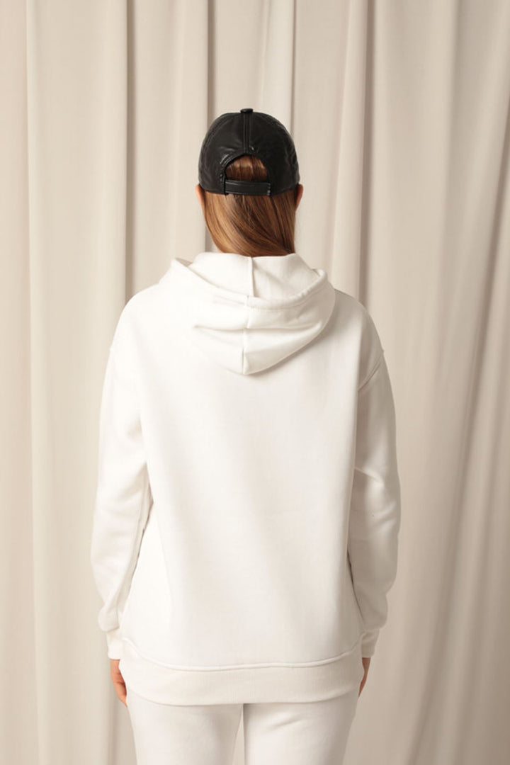 KKT Three Yarn Fabric Kangaroo Pocket Hooded Women's Ecru Sweat - Collado-Villalba