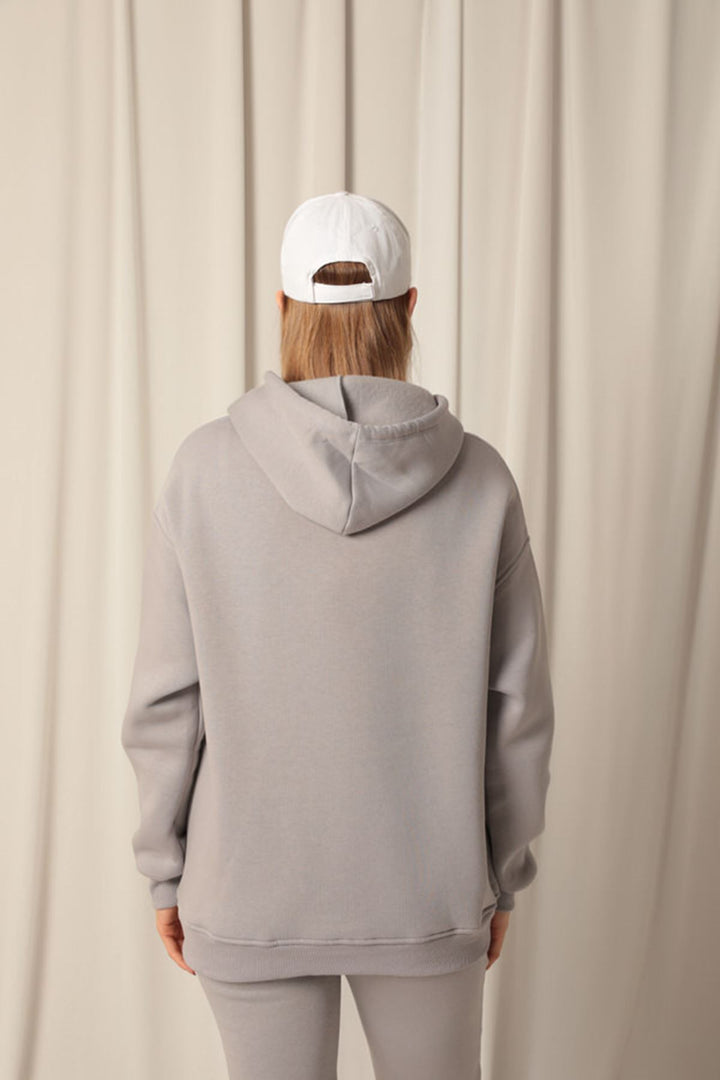 KKT Three Yarn Fabric Kangaroo Pocket Hooded Women's Gray Sweat - Neubrandenburg