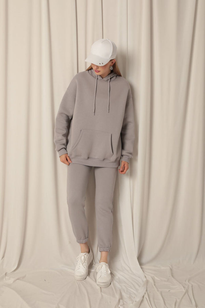 KKT Three Yarn Fabric Kangaroo Pocket Hooded Women's Gray Sweat - Neubrandenburg
