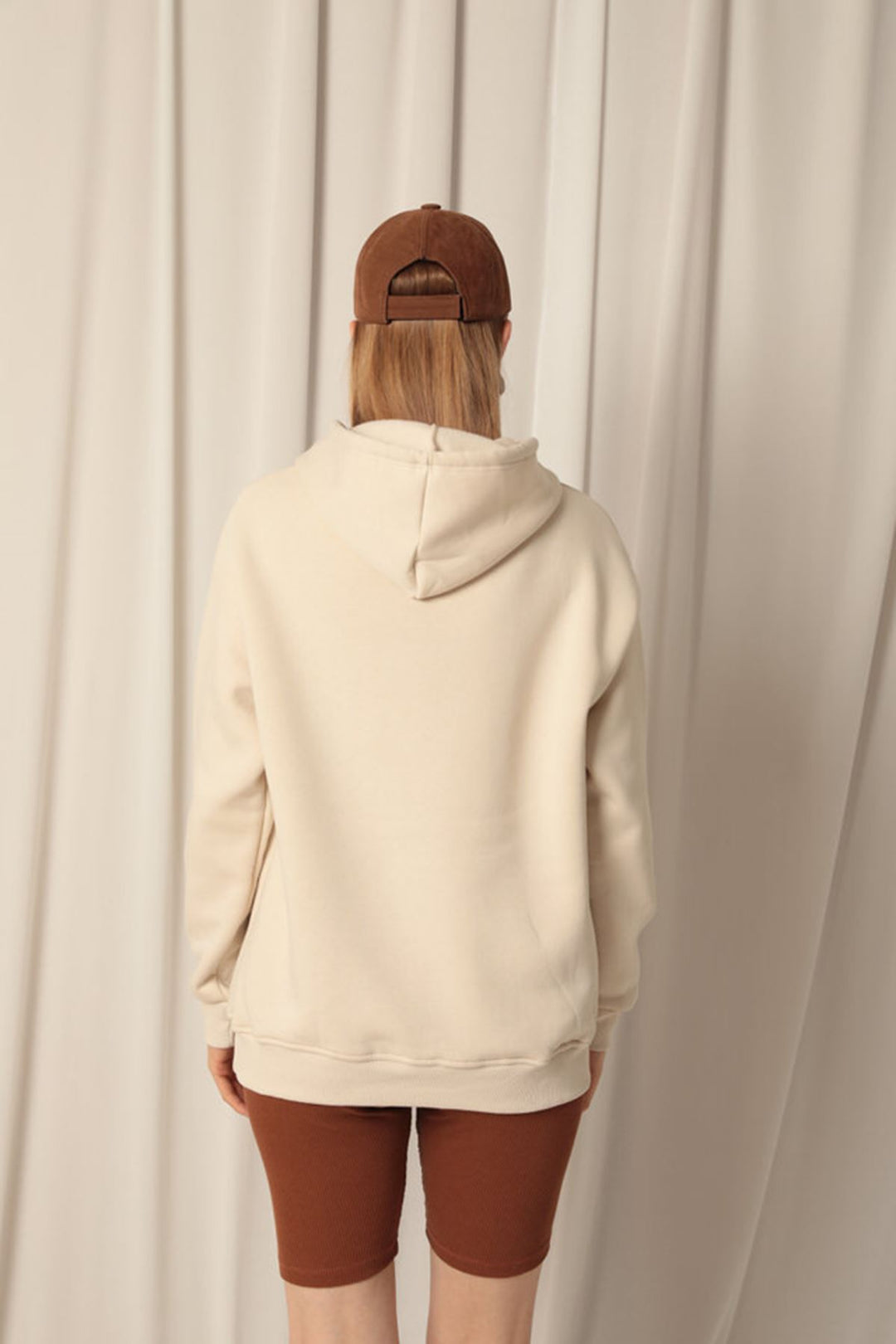 KKT Three Thread Kangaroo Pocket Women's Hooded Beige Sweater - Queluz
