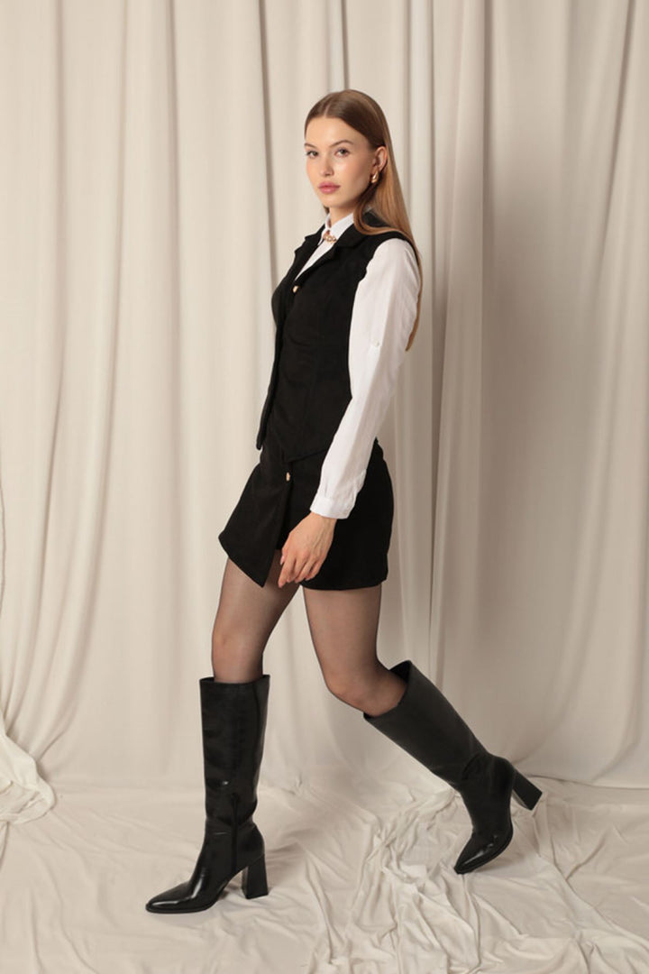 KKT Suede Fabric Women's Black Vest - San Ramon