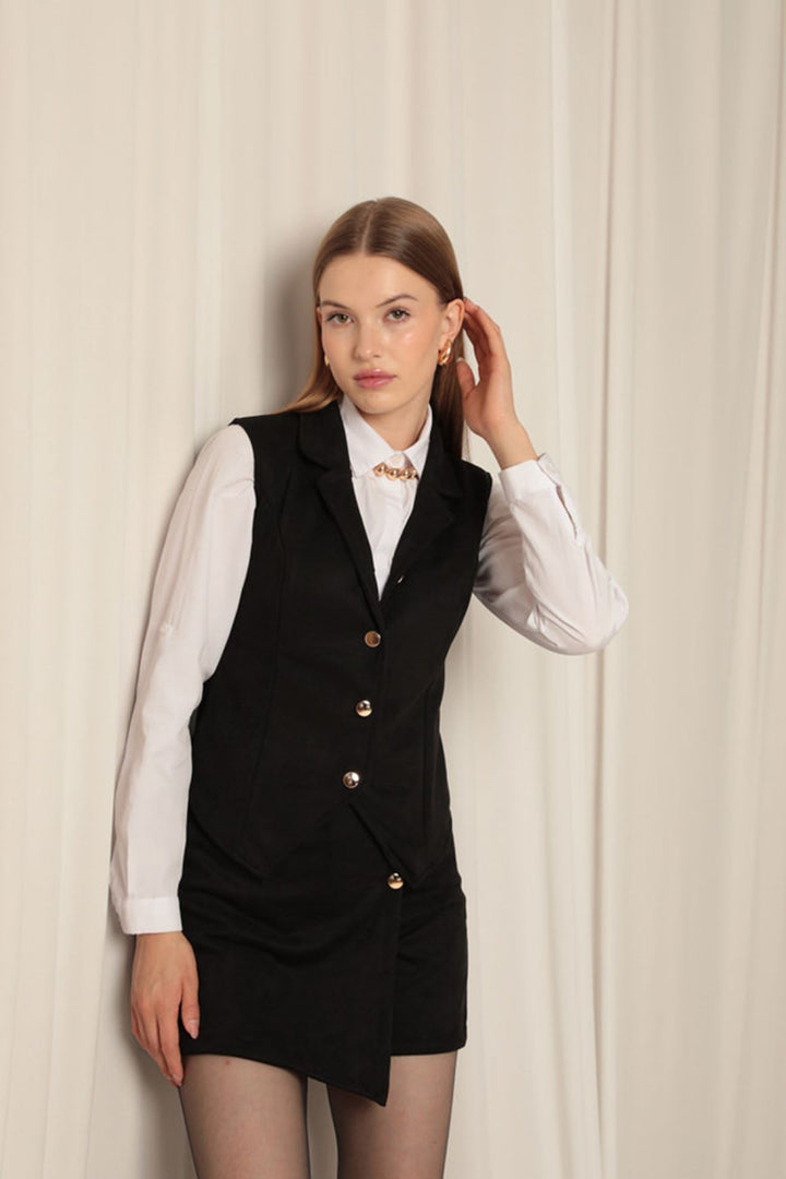 KKT Suede Fabric Women's Black Vest - San Ramon