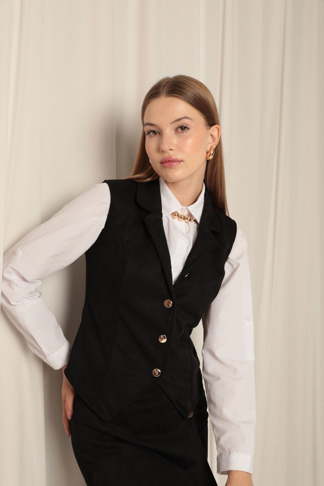 KKT Suede Fabric Women's Black Vest - San Ramon