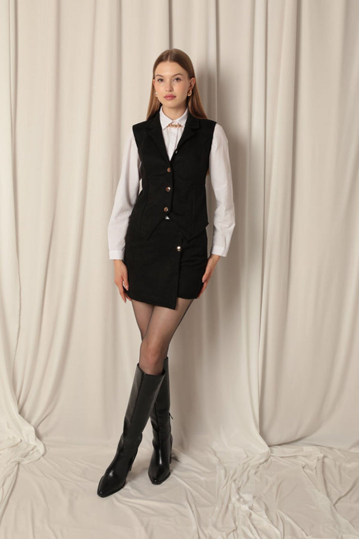 KKT Suede Fabric Women's Black Vest - San Ramon