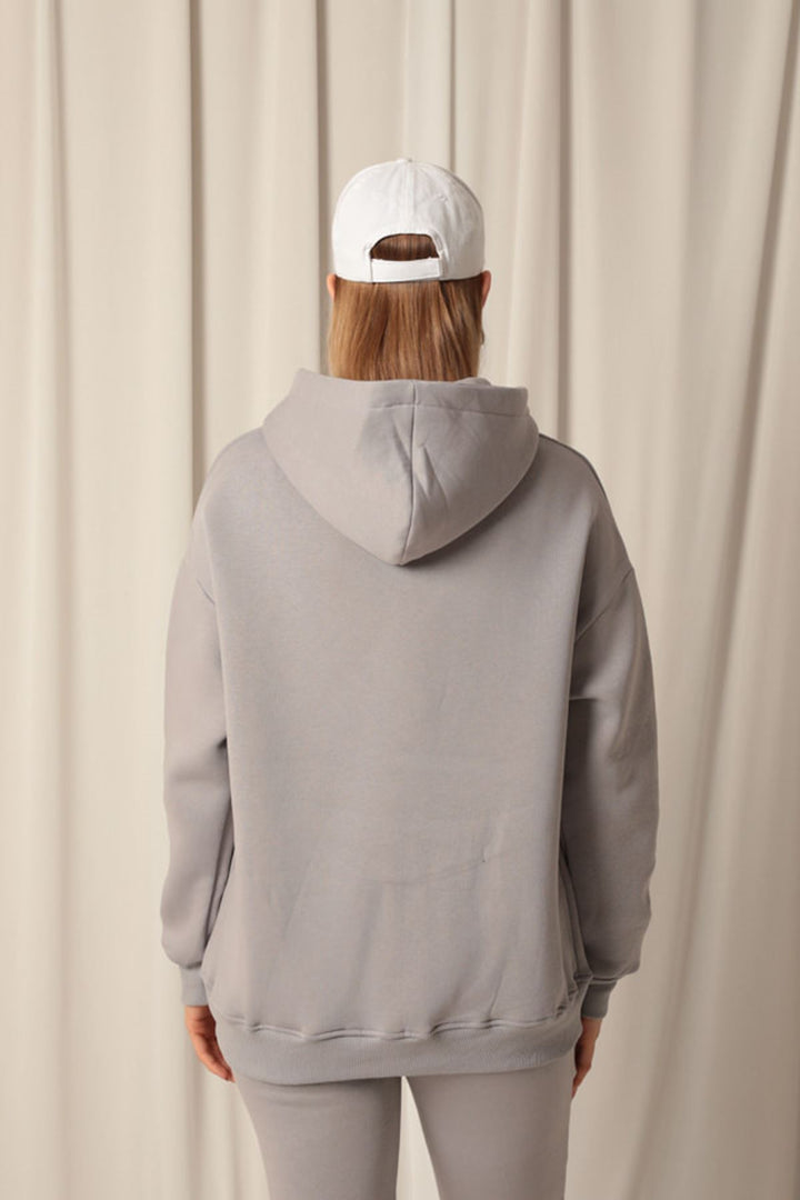 KKT Triple Yarn Kangaroo Pocket Zippered Hooded Women's Dark Gray Sweat - Vinnytsia