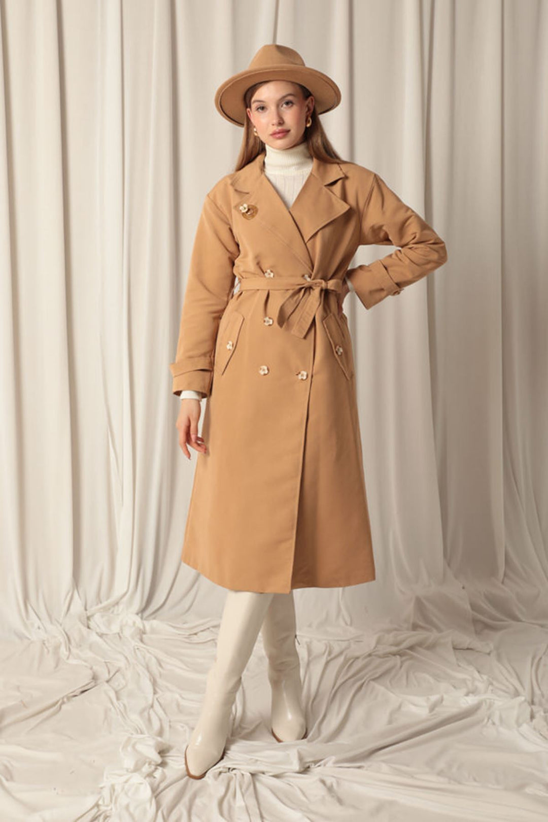 KKT Maxi Length Women's Tan Trench Coat - Huehuetoca
