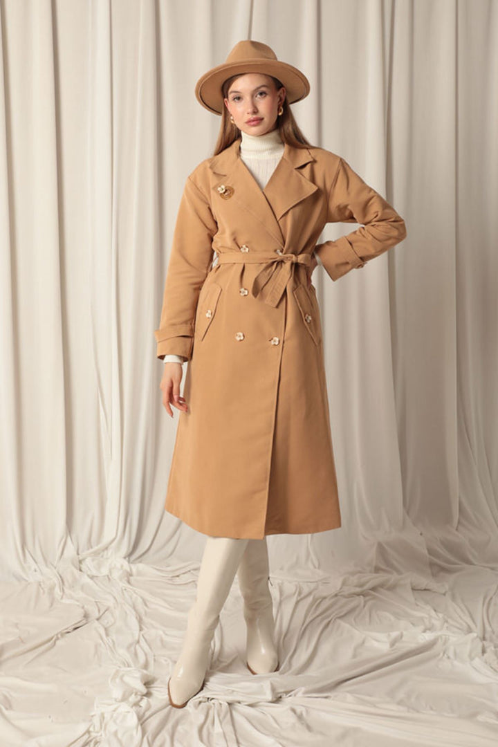 KKT Maxi Length Women's Tan Trench Coat - Huehuetoca