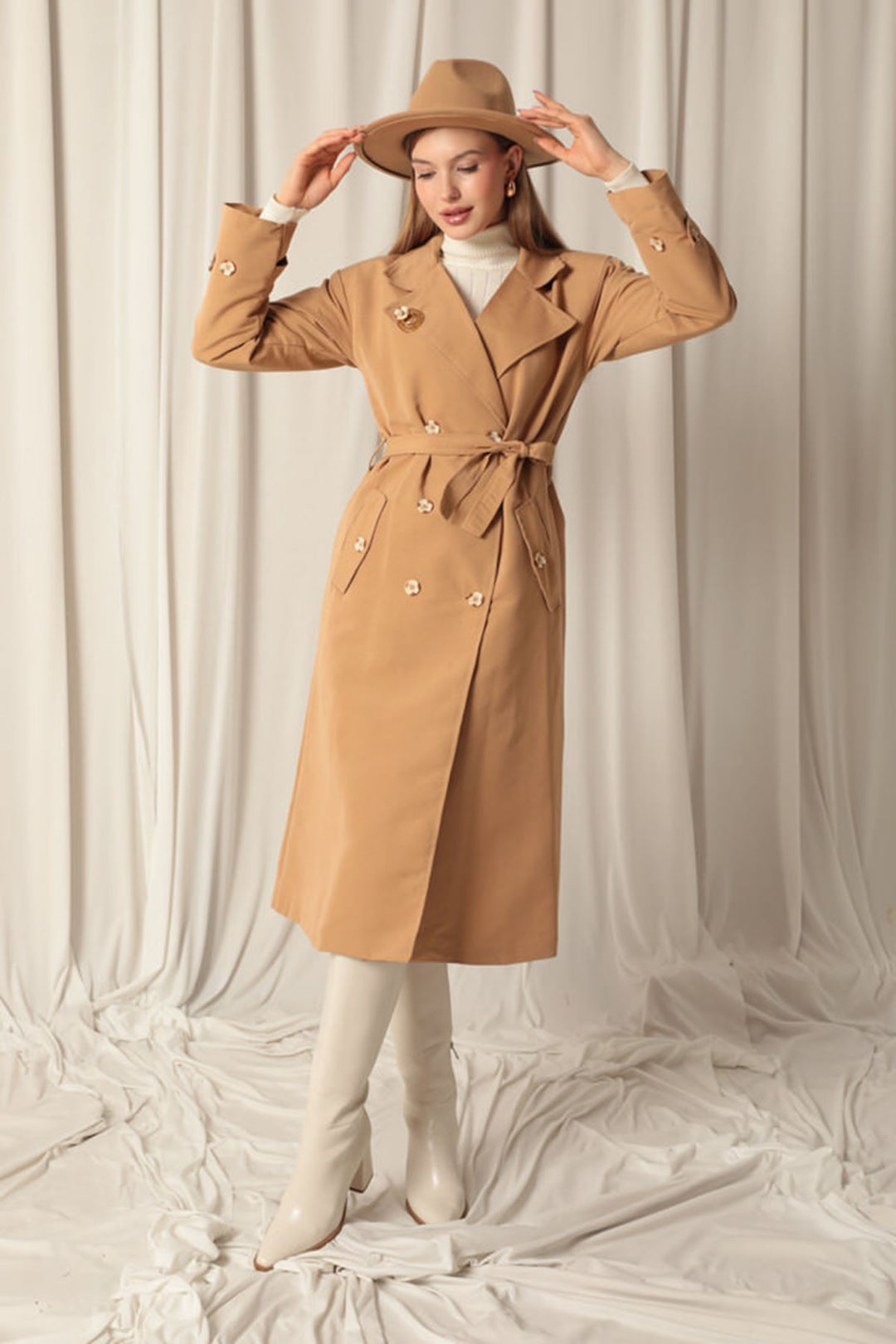 KKT Maxi Length Women's Tan Trench Coat - Huehuetoca