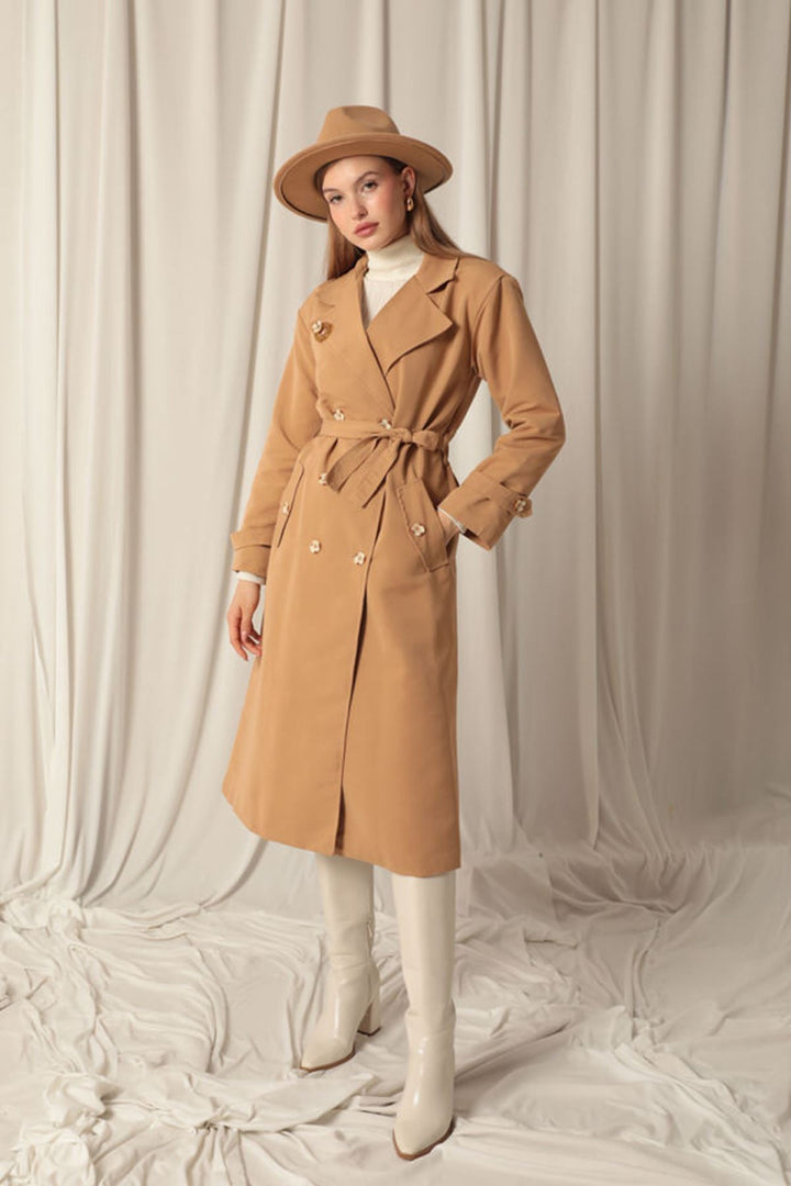 KKT Maxi Length Women's Tan Trench Coat - Huehuetoca