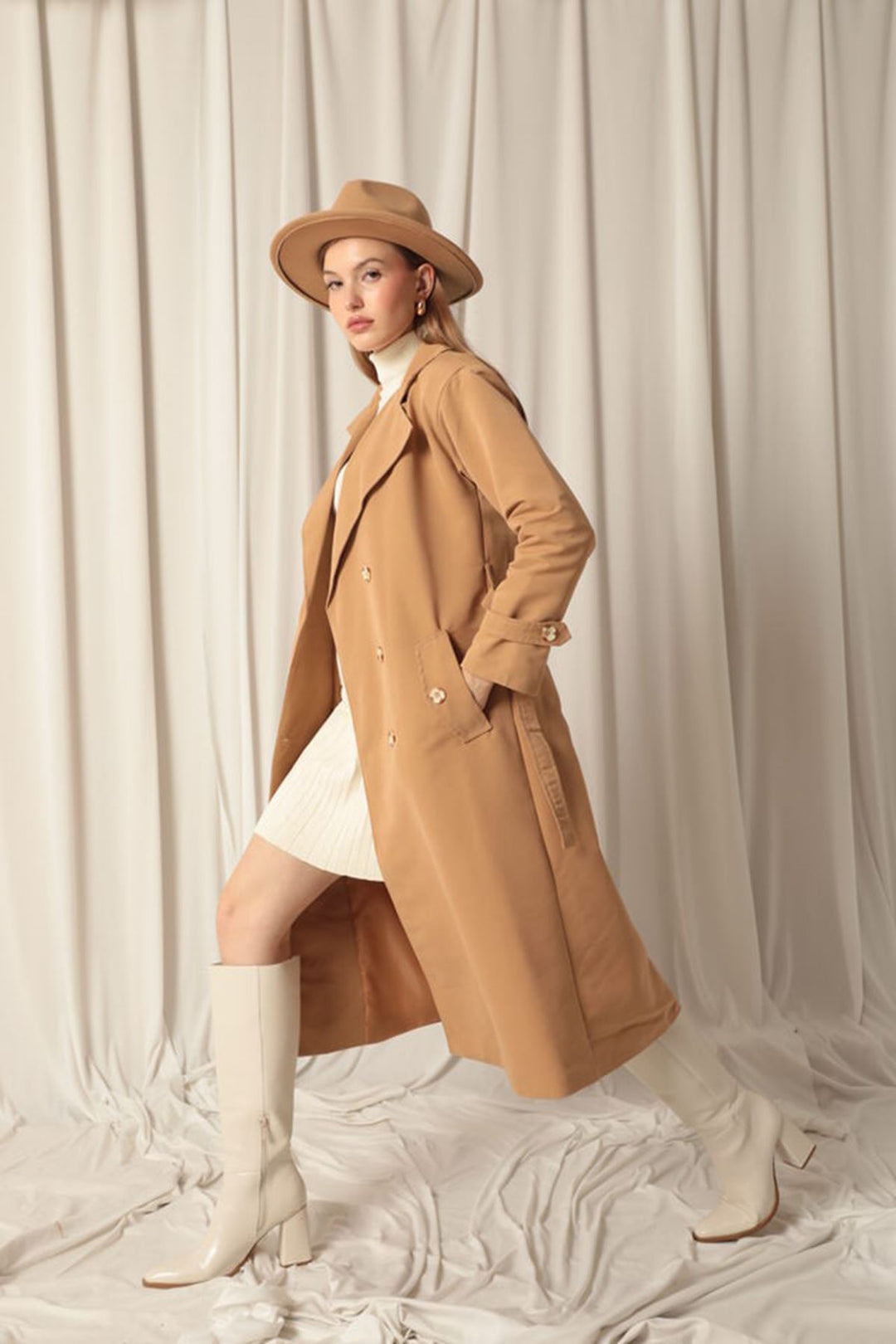KKT Maxi Length Women's Tan Trench Coat - Huehuetoca