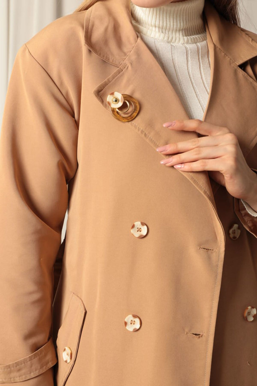 KKT Maxi Length Women's Tan Trench Coat - Huehuetoca