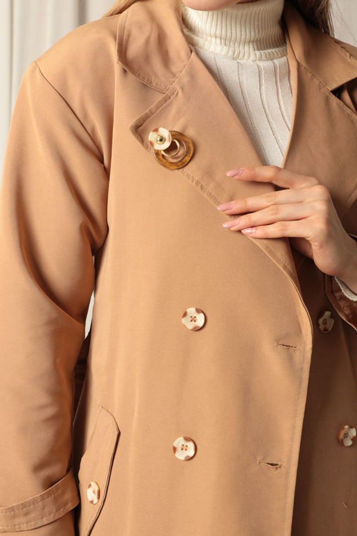 KKT Maxi Length Women's Tan Trench Coat - Huehuetoca