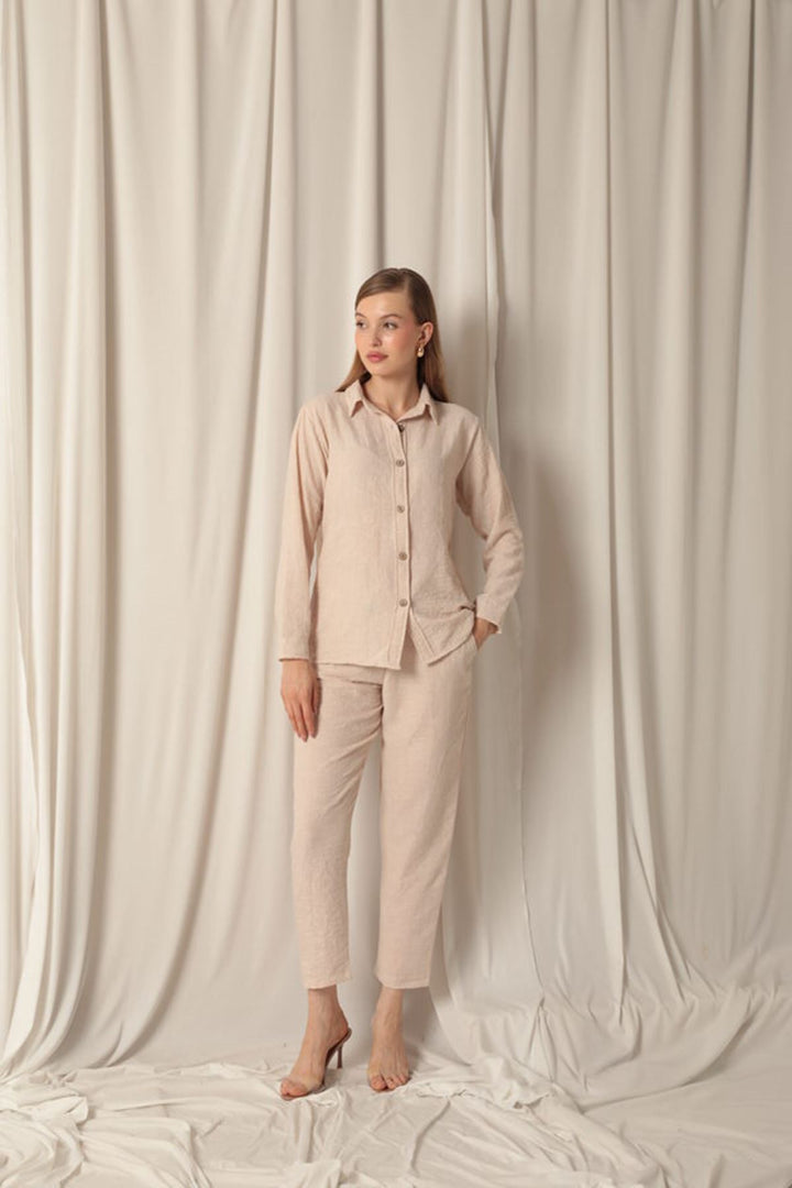 KKT Linen Fabric Shirt Trousers Women Stone Suit - Woodstock