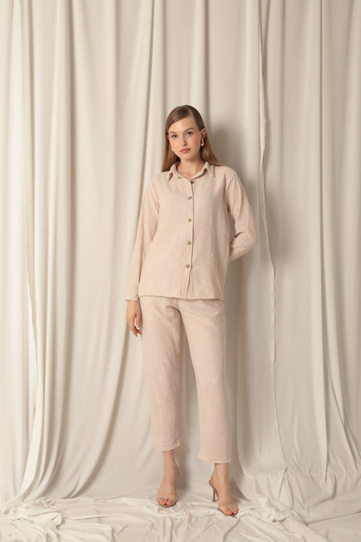 KKT Linen Fabric Shirt Trousers Women Stone Suit - Woodstock