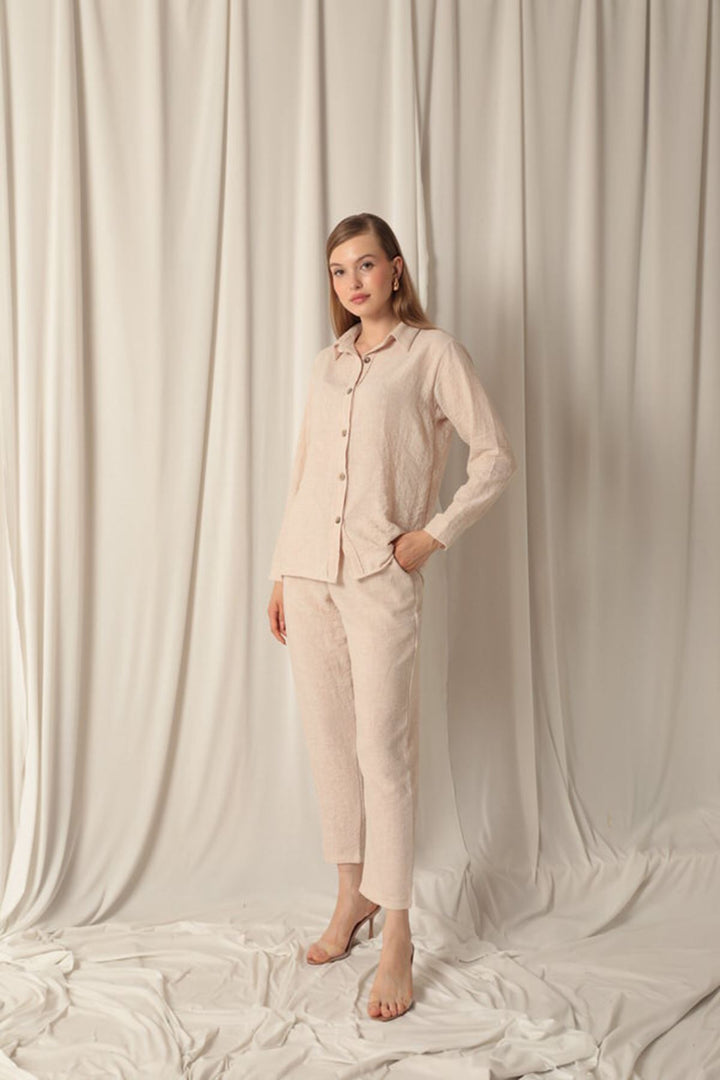 KKT Linen Fabric Shirt Trousers Women Stone Suit - Woodstock