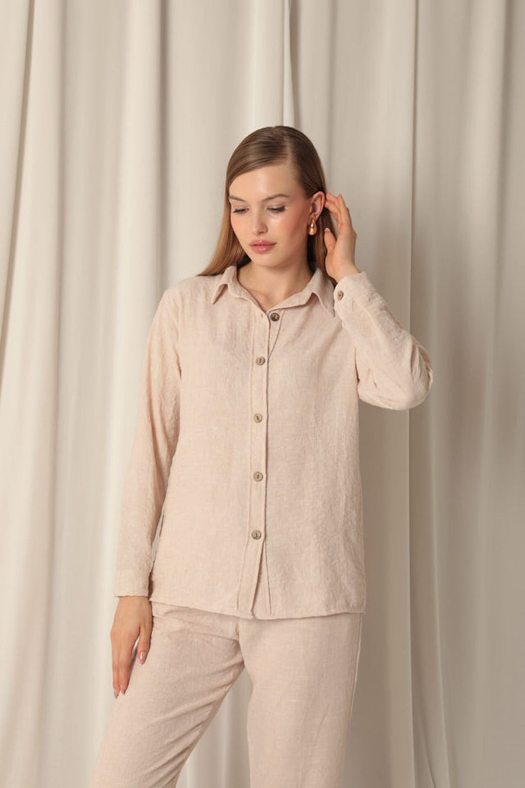 KKT Linen Fabric Shirt Trousers Women Stone Suit - Woodstock