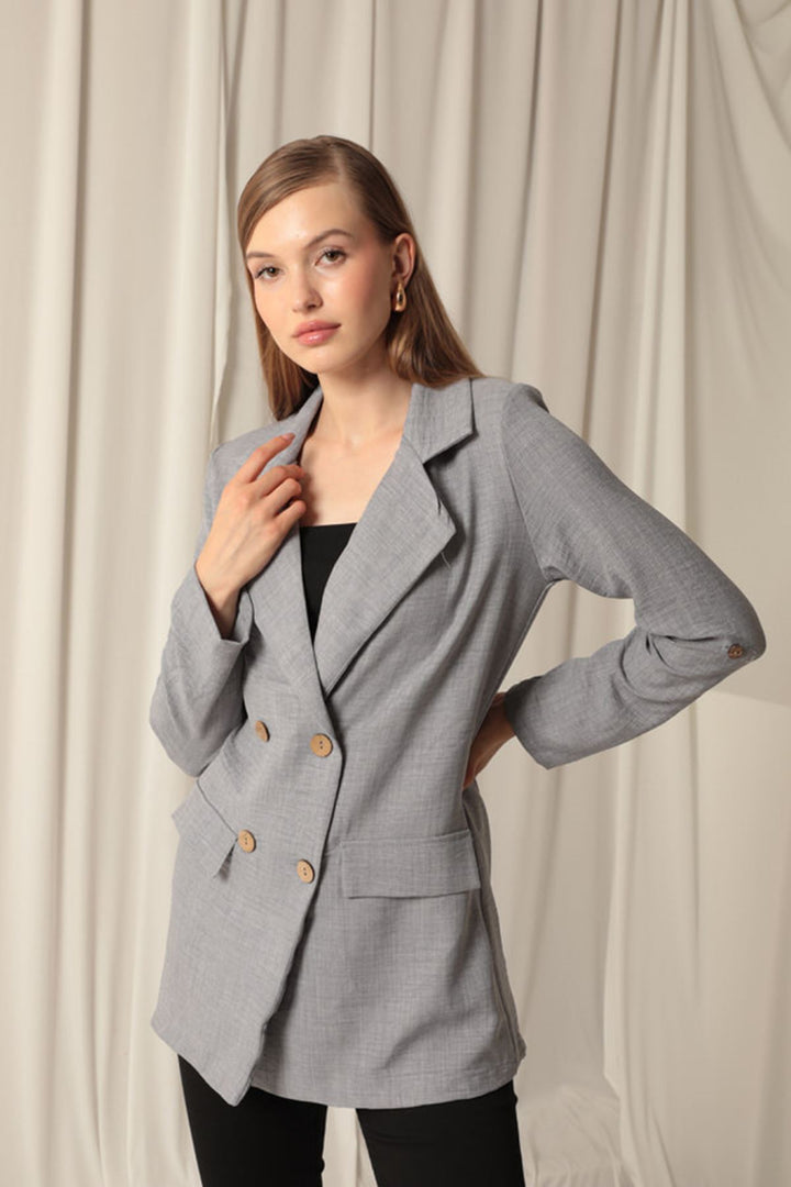سترة KKT Melange Linen Fabric رمادية للنساء - نورفولك