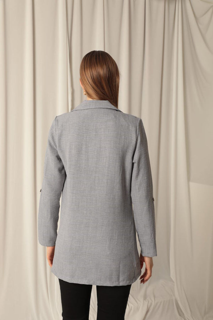 سترة KKT Melange Linen Fabric رمادية للنساء - نورفولك