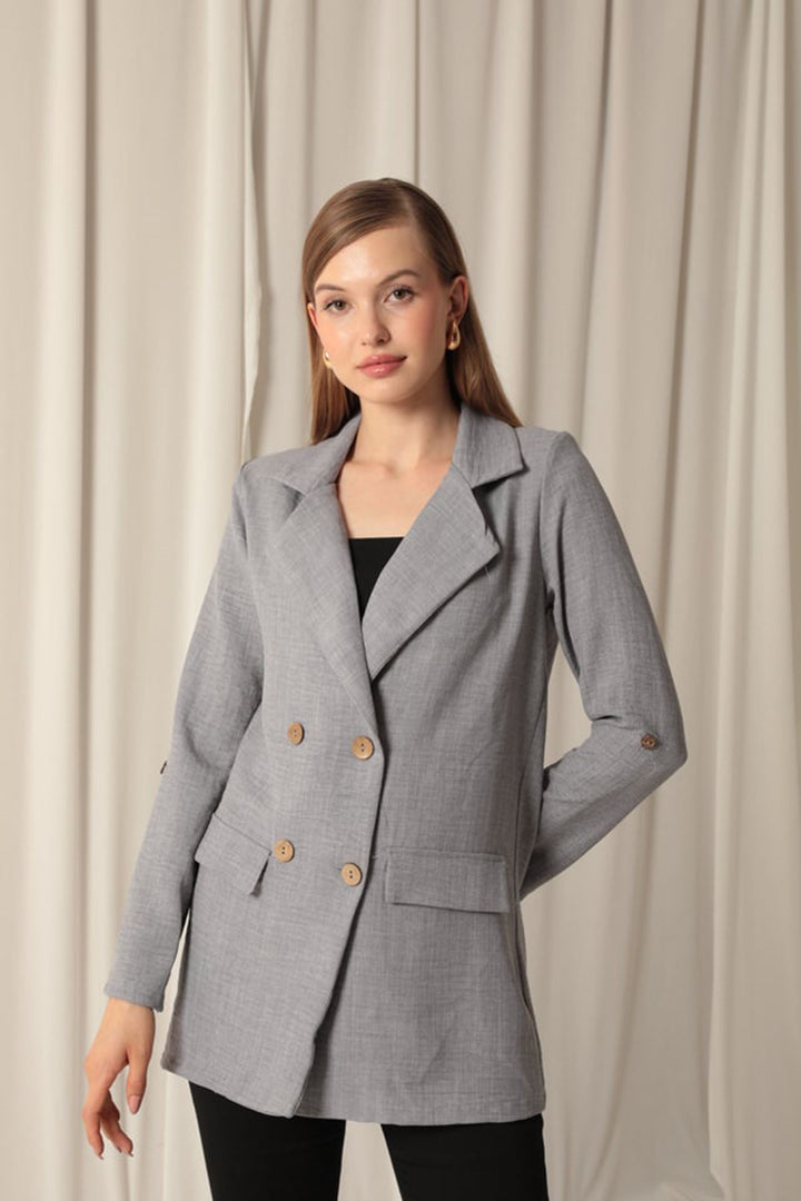 سترة KKT Melange Linen Fabric رمادية للنساء - نورفولك