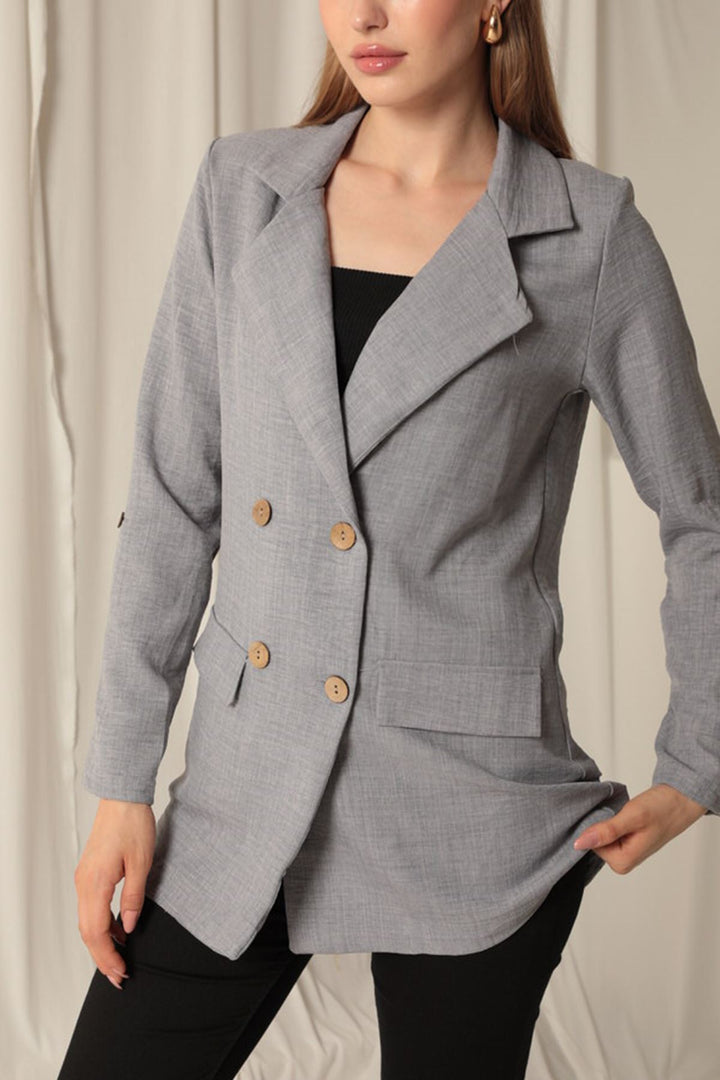 سترة KKT Melange Linen Fabric رمادية للنساء - نورفولك