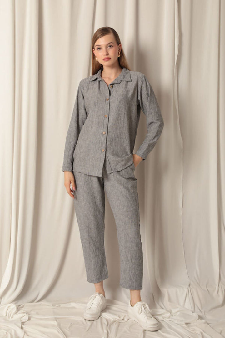KKT Linen Fabric Shirt Trousers Women's Gray Suit - Eberswalde