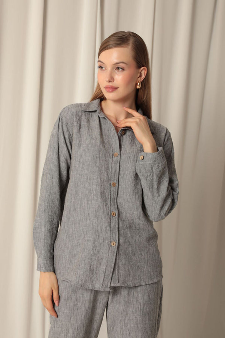 KKT Linen Fabric Shirt Trousers Women's Gray Suit - Eberswalde