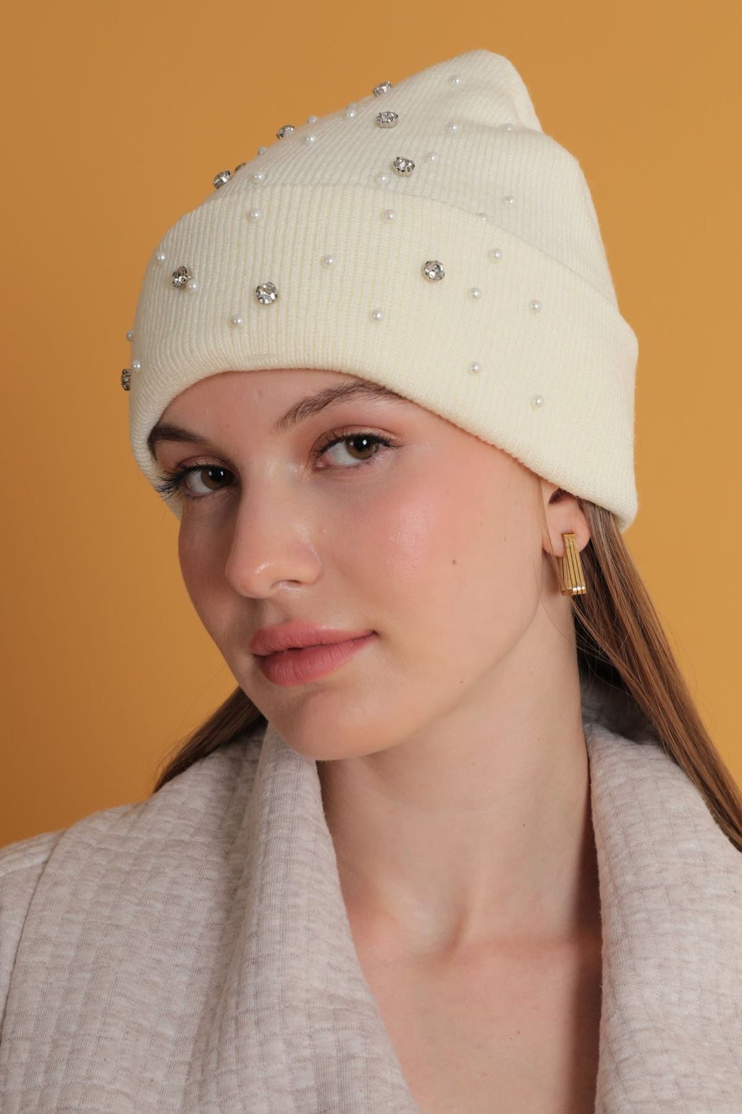 KKT Women's Ecru Beret with Pearls - Salisbury
