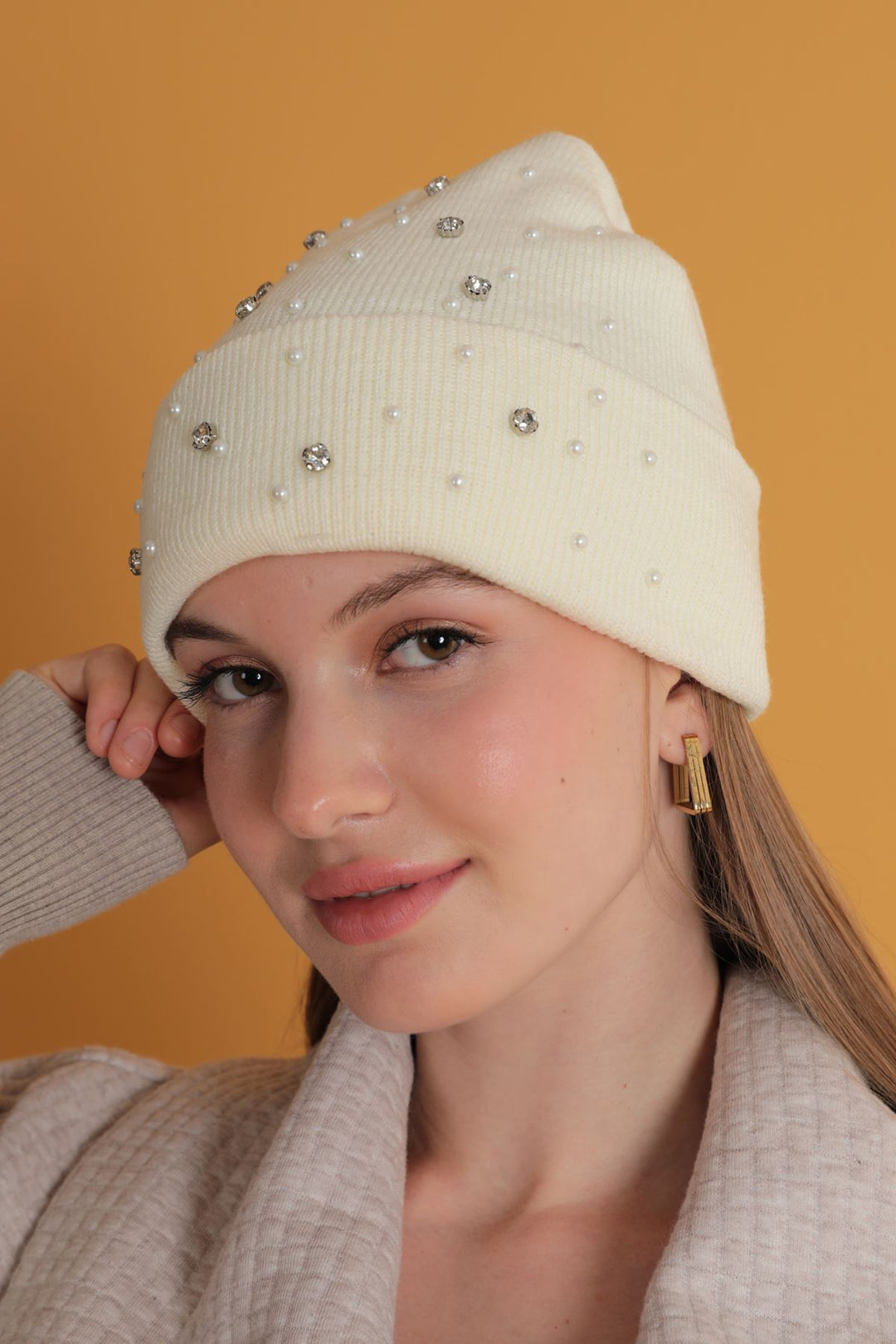 KKT Women's Ecru Beret with Pearls - Salisbury