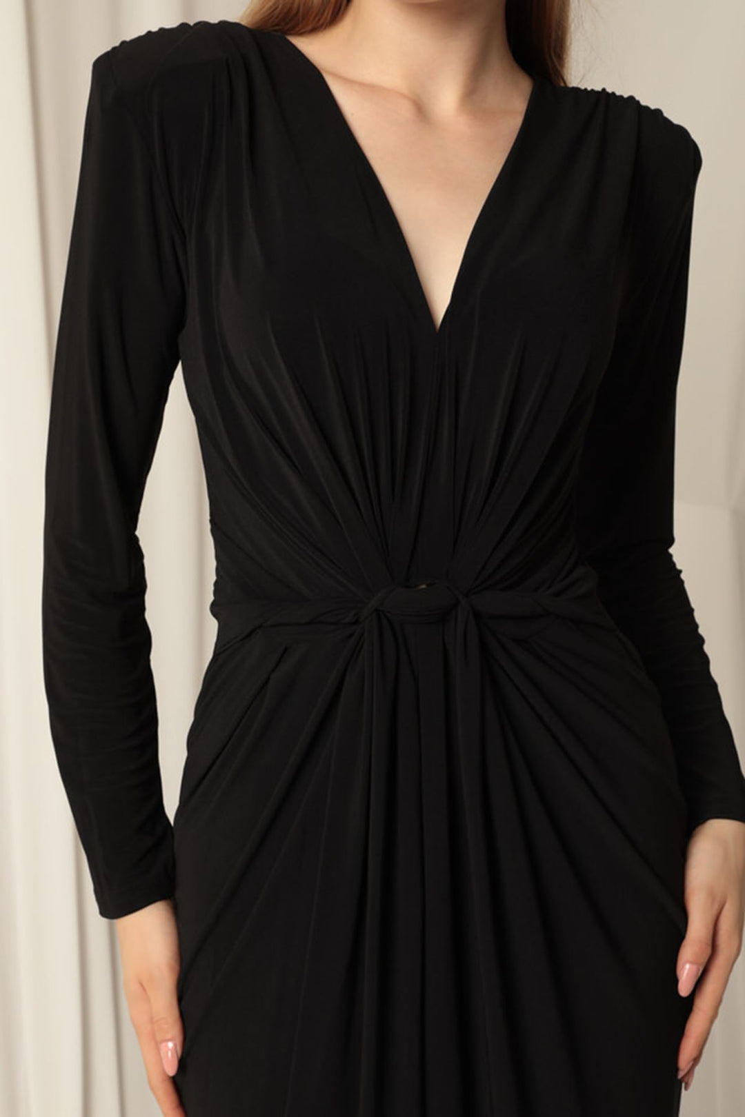 KKT Sandy Fabric Front Twist Detail Women's Black Dress - Danville