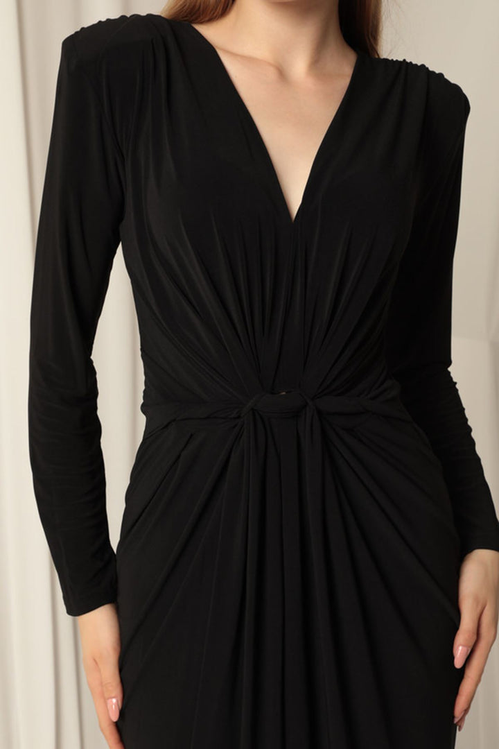 KKT Sandy Fabric Front Twist Detail Women's Black Dress - Danville