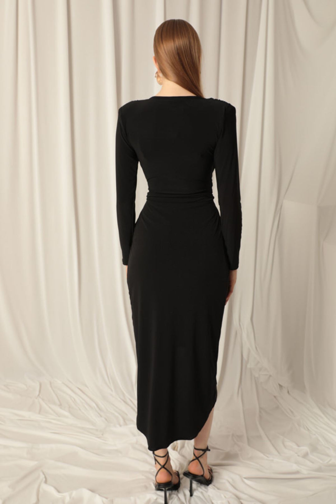 KKT Sandy Fabric Front Twist Detail Women's Black Dress - Danville