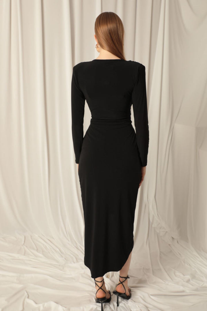 KKT Sandy Fabric Front Twist Detail Women's Black Dress - Danville