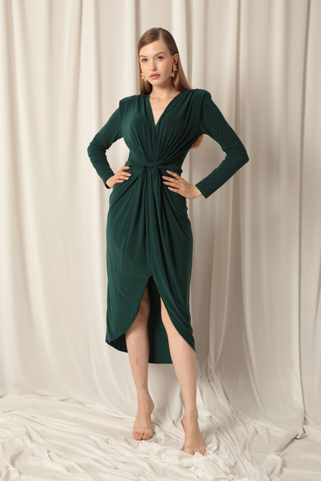 KKT Sandy Fabric Front Twist Detail Maxi Women's Emerald Green Dress - Biella