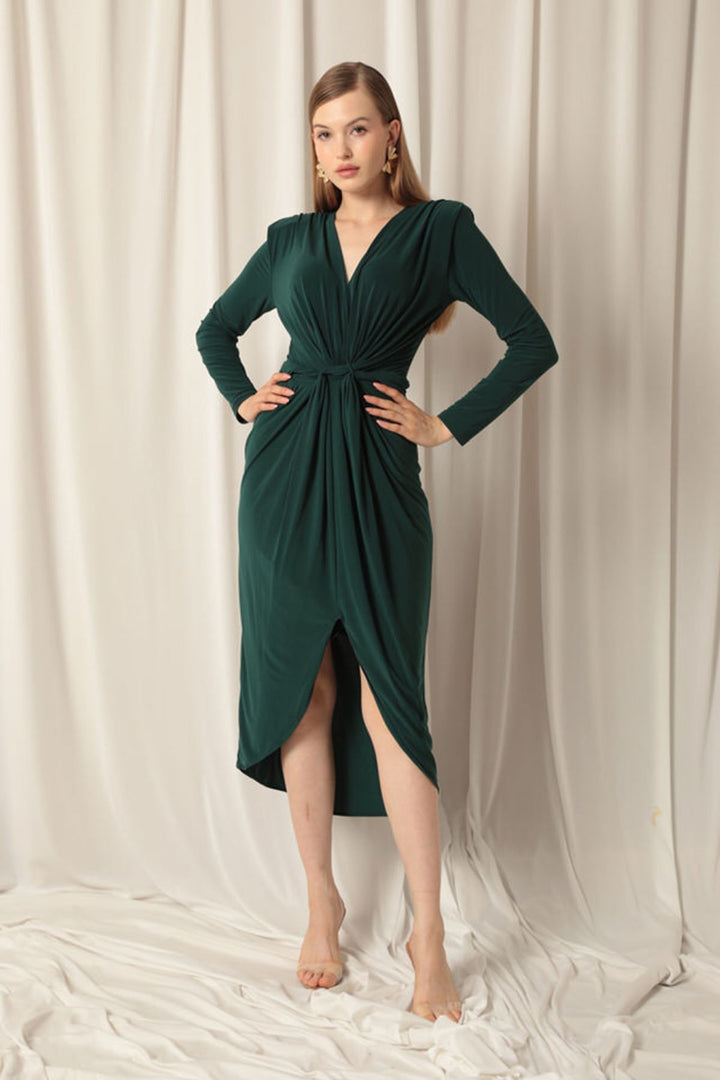 KKT Sandy Fabric Front Twist Detail Maxi Women's Emerald Green Dress - Biella
